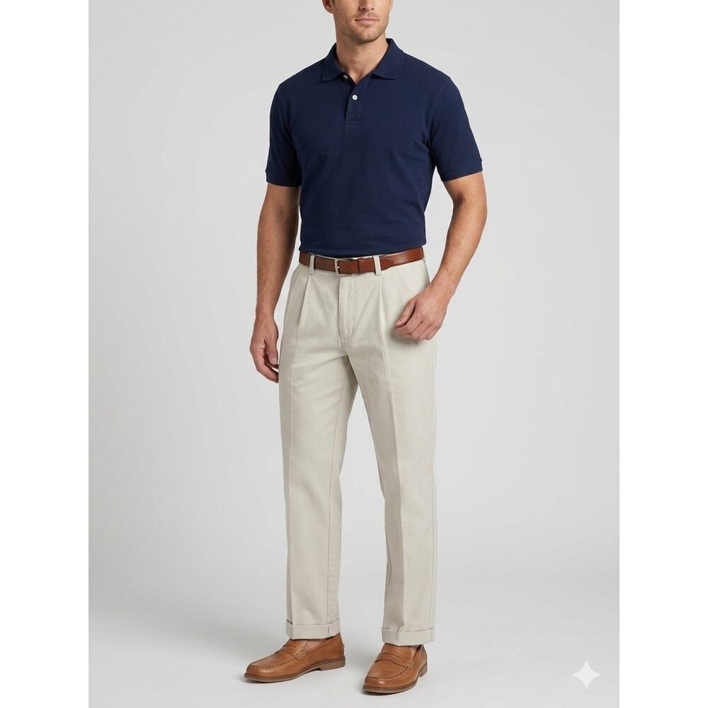 Hunt Club Men's 100% Cotton Pleated Chino Pants Khaki 32 x 28 Wrinkle Free